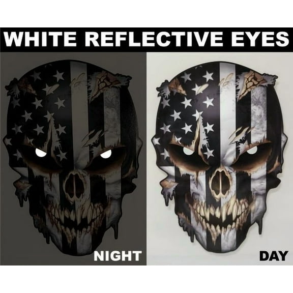 FORGE- Skull Reflective Eyes Usa American Flag Sticker Decal Car Truck Window Bumper