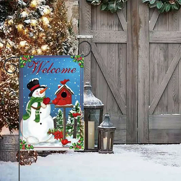 FORGE- Snowman & Cardinals Welcome Garden Flag - 12" X 18", Double Sided, Winter Garden