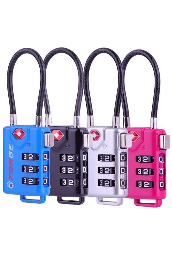 TSA Approved 4-Pack Combination Cable Luggage Locks, Multicolor