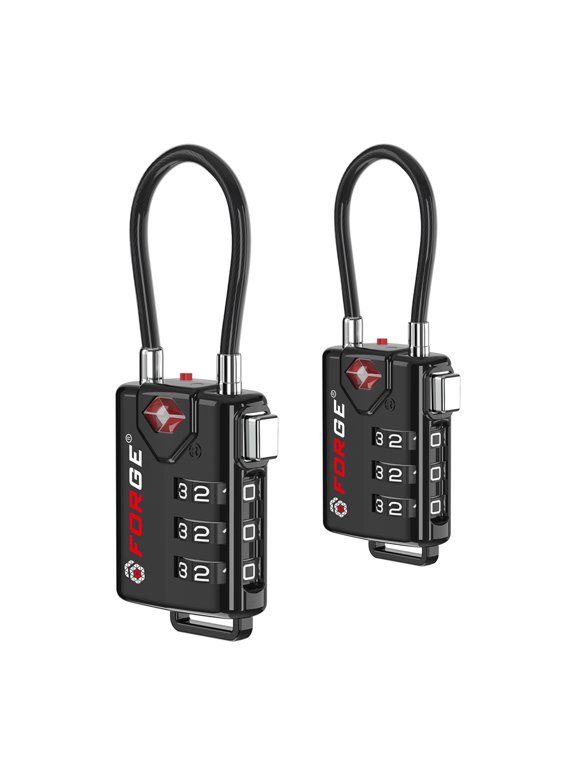 TSA Approved Luggage Locks, TSA Open Alert Cable Lock, Black, 2 Pack