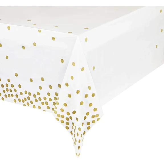 FORGE- White And Gold Tablecloth With Gold Polka Dot Confetti (54 X 108 In, 6 Pack)