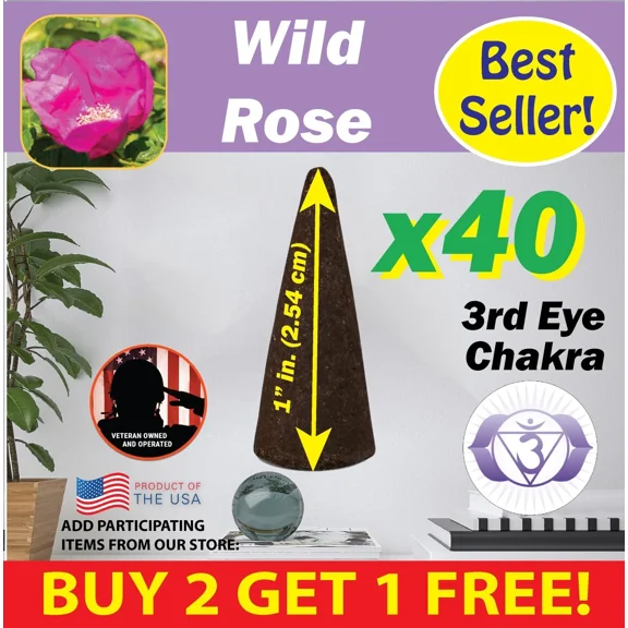 FORGE- Wild Rose Benben Us Incense 40X1" Cones ~Vegan~ High Fragrance Load