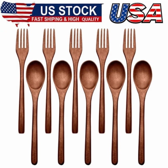 FORGE- Wooden Spoons Forks Set Wood Dinner Utensil Set Reusable Flatware Tableware Set