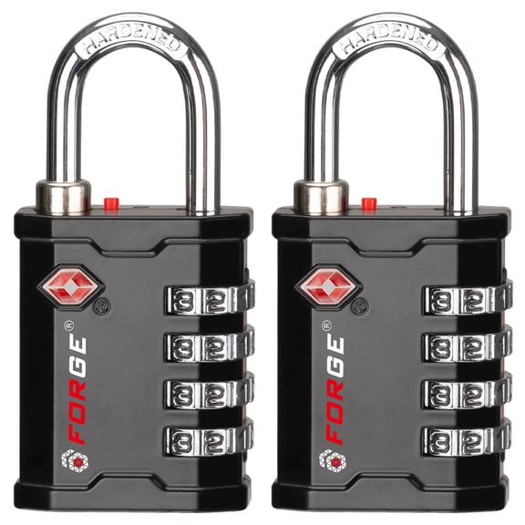 FORGE Zinc Die-Cast TSA Approved Lock for Heavy Duty Tool Box and Case, 1.6 inch (40mm) Combination Padlock for Travel, Black 2PK.