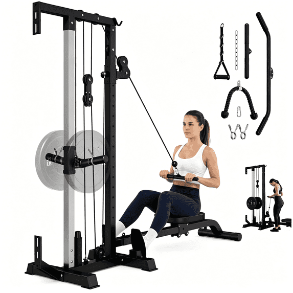 FORGEMUS Cable Crossover Machine with 16 Positions, Wall Mounted Lat Pulldown & Functional Trainer for Home Gym, Space Saving Pulley Tower