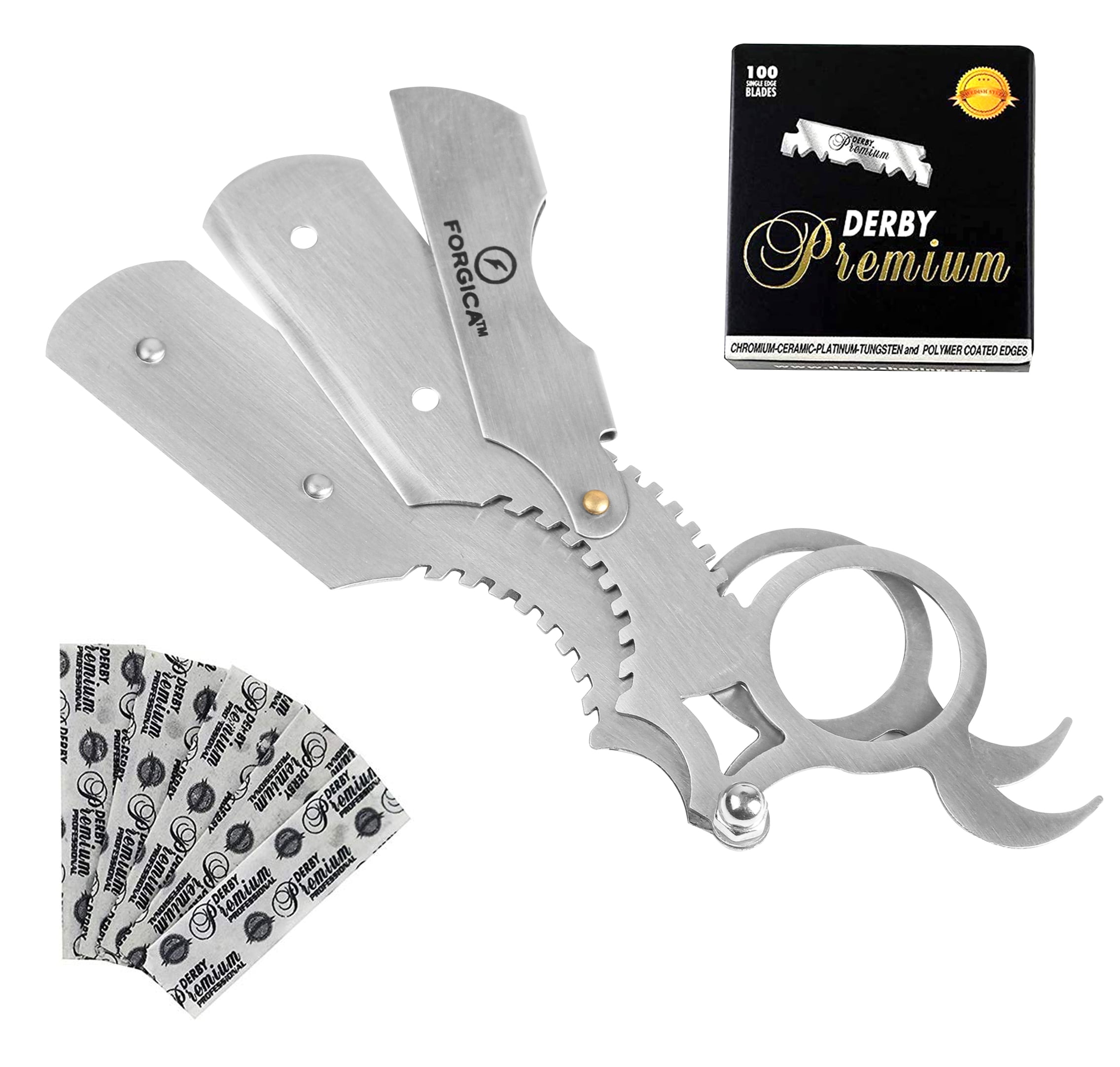 FORGICA-Barber Straight Razor Gift: Men's Pro Edge Razor + 100 Derby ...
