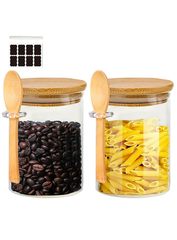 FORHVIPS 2-Pack Glass Containers with Bamboo Lids,Glass Jars,Glass Food Storage Jars Containers,Kitchen Canisters for Candy,Cookie,Coffee,Sugar,Tea,Nuts,18.5Oz/540ML(2PCS)
