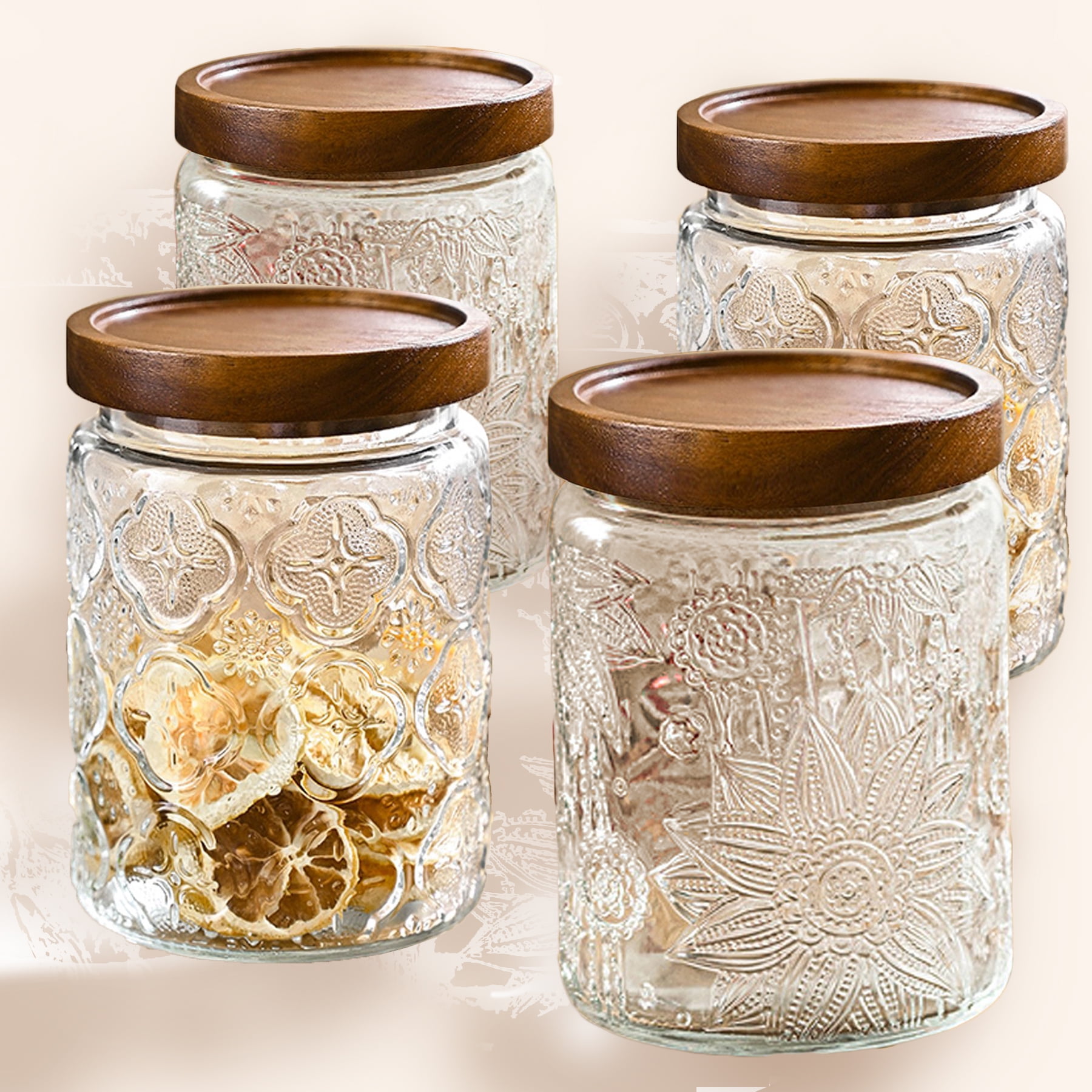 FORHVIPS 24 oz 4 Pcs Clear Glass Spice Jars with Bamboo Lids