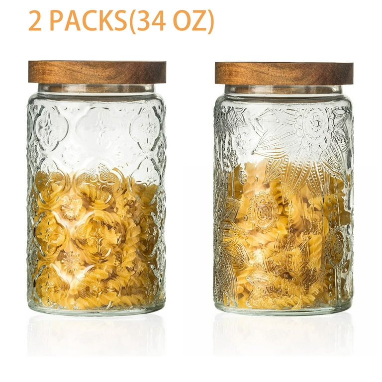 FORHVIPS 34 Oz/2 Pcs Empty Spice Jars Glass with Airtight Lid,Vintage Wide Mouth Mason Jars Sets for Food Storage containers,Sugar, Flour, Candy, Tea