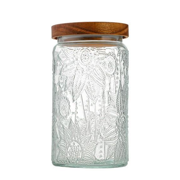 FORHVIPS 34 OZ Glass Empty Spice Jars with Airtight Bamboo Wooden Lids,Vintage Canning Jars Wide Mouth Mason Jars Food Storage Containers Canisters Sets for Kitchen Counter Pantry
