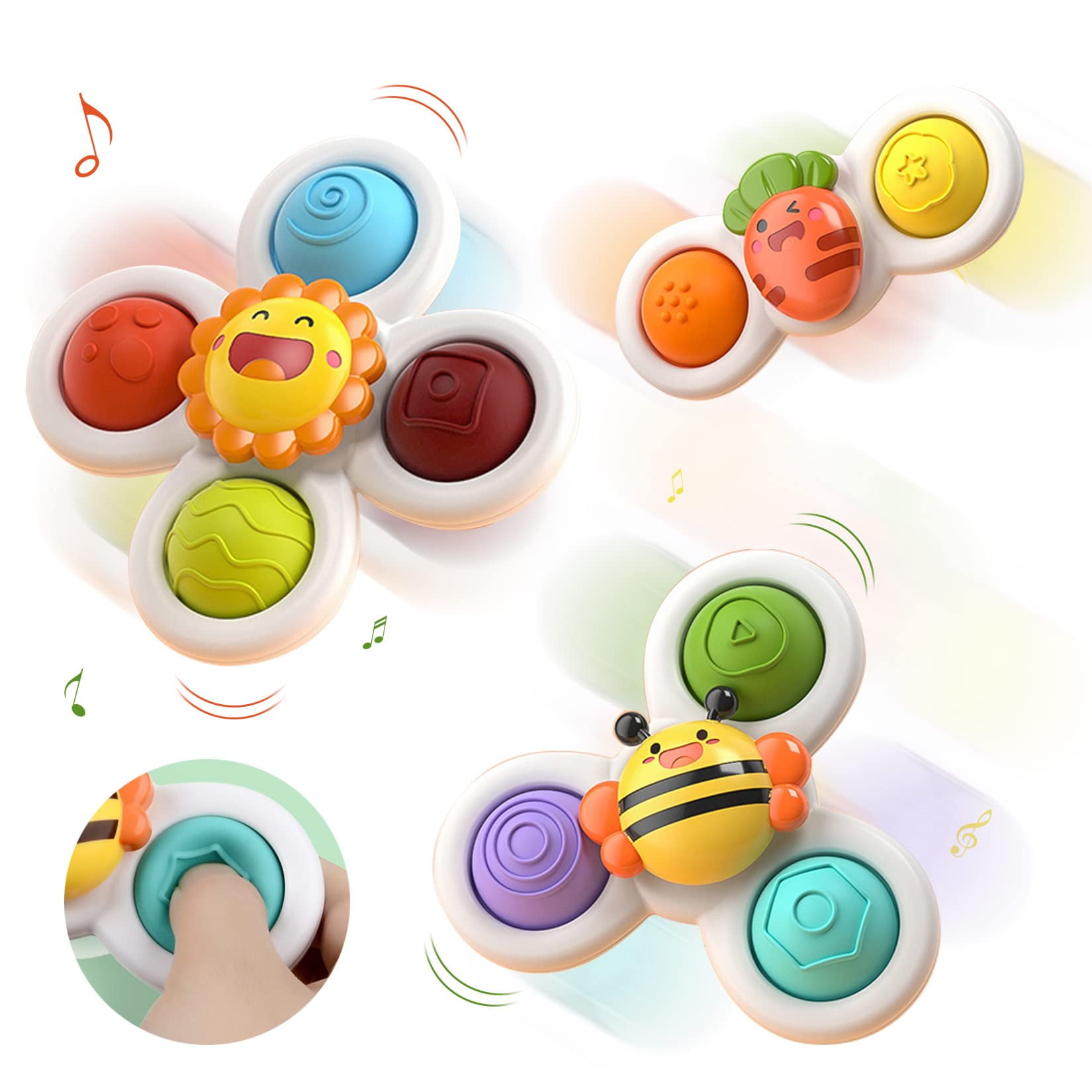 FORHVIPS 3PCS Suction Toys for Baby, Suction Cup Spinning top Toy, Baby