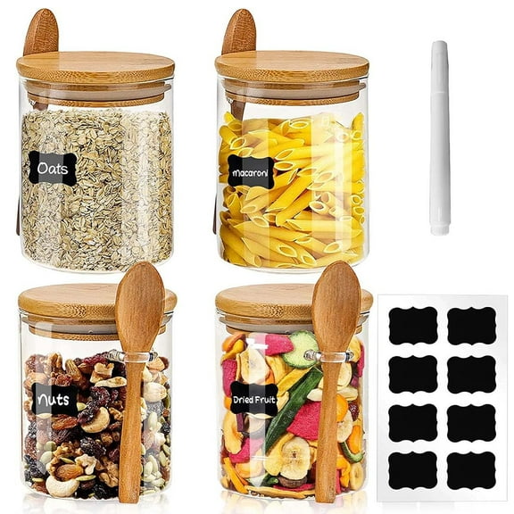 FORHVIPS 4-Pack Glass Containers with Bamboo Lids,Glass Jars,Glass Food Storage Jars Containers,Kitchen Canisters for Candy,Cookie,Coffee,Sugar,Tea,Nuts,18.5Oz/540ML(4PCS)