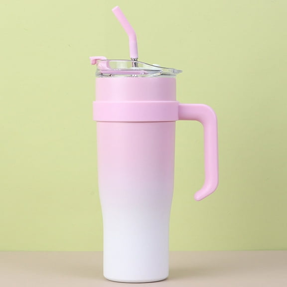 FORHVIPS 40oz Tumbler with Handle and Straw Lid, Double Walled Stainless Steel Vacuum Insulated Tumblers Water Bottle, Travel Mug Iced Coffee Cup, Cupholder Friendly, Airtight Leak-Proof (Sakura Pink)