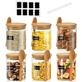 Glass Jars with Bamboo Lids and Spoon Airtight, 18.5Oz Food Storage  Containers for Sugar Coffee Nuts, Glass Kitchen Canisters for Flour,  Cookie