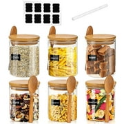 FORHVIPS 6-Pack Glass Containers with Bamboo Lids,18.5Oz/540ML Glass Jars,Glass Food Storage Jars Containers,Kitchen Canisters for Candy,Cookie,Coffee,Sugar,Tea,Nuts