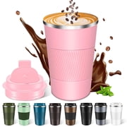 FORHVIPS Coffee Tumbler, 13oz Double Wall Vacuum Stainless Steel Vacuum Coffee Cup with Leakproof Lid and Non-Slip Sleeve, Reusable Thermal Coffee Cup to go for Keep Hot/Ice Coffee, Pink