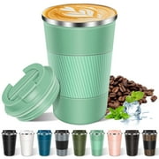 FORHVIPS Coffee Tumbler with Lid,13 Floz Travel Coffee Mugs,Double Wall Vacuum Reusable Insulated Tumbler Spill Proof with Lid - Thermos Cup for Keep Hot/Ice Co