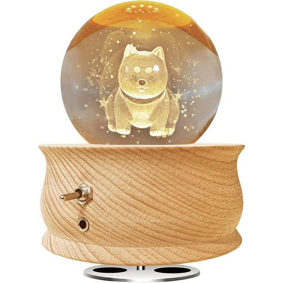 FORHVIPS Crystal Ball Music Box,3D Rotating Crystal Globe with Projection LED Light,Wood Base Luminous USB Charging Musical Box,Best Gift for Birthday Christmas Thanksgiving Mothers Day