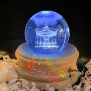 FORHVIPS Crystal Ball Music Box, 3D Rotating Crystal Globe with Projection LED Light, Wood Base Luminous USB Charging Musical Box, Best Gift for Birthday Christmas Thanksgiving Mothers Day (Carousel)