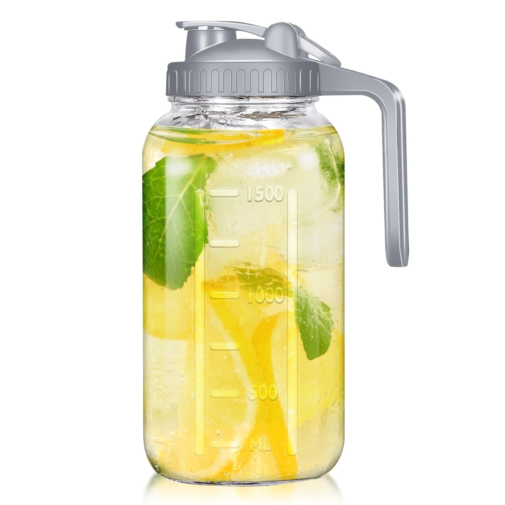 FORHVIPS Glass Pitcher, 64 oz, Wide Mouth Mason Jug with Lid - Walmart.com