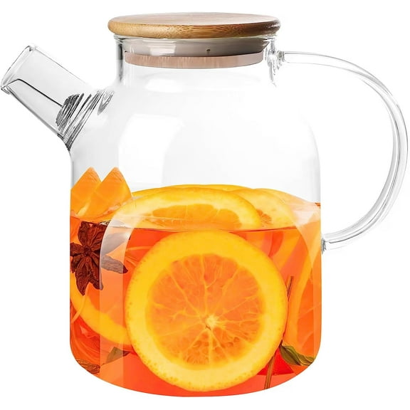FORHVIPS Glass Teapot Stovetop & Microwave Safe,61oz/1800ml Glass Borosilicate Teapot with Removable Filter Spout,Glass Teapots with Bamboo Lid, Teapot for Loose Leaf and Blooming Tea and Fruit Tea