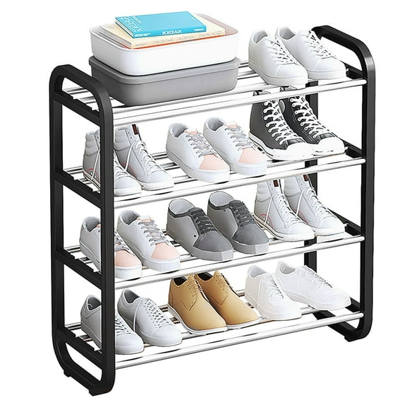 FORHVIPS Shoe Rack,4-Tier Stackable Shoe Organizer,Stainless Steel Shoe Storage Shelf Organizer,12 Pairs Shoe Rack for Closet Entryway,Dorm Room,Easy to Assemble,Sliver