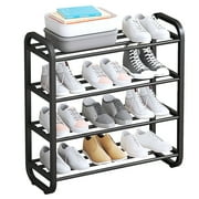 FORHVIPS Shoe Rack,4-Tier Stackable Shoe Organizer,Stainless Steel Shoe Storage Shelf Organizer,12 Pairs Shoe Rack for Closet Entryway,Dorm Room,Easy to Assemble,Matte Black
