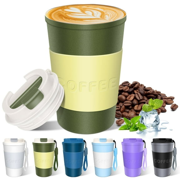 FORHVIPS Travel Coffee Mug 13 oz,Insulated Coffee Cups with Flip Lid and Lanyard,Stainless Steel Coffee Mugs Spill Proof,Double Wall Vacuum Tumblers,Reusable To Go Mug for Hot/Ice Coffee Tea