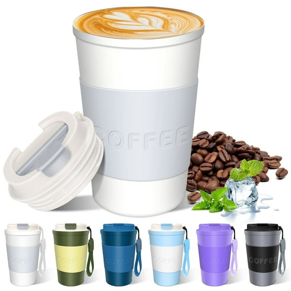 FORHVIPS Travel Coffee Mug 13 oz,Insulated Coffee Cups with Flip Lid and Lanyard,Stainless Steel Coffee Mugs Spill Proof,Double Wall Vacuum Tumblers,Reusable To Go Mug for Hot/Ice Coffee Tea