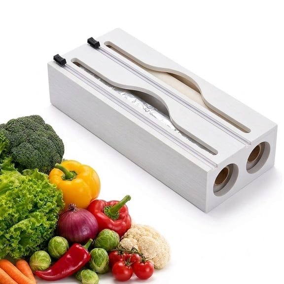 FORICOM 2-Slot Bamboo Wrap Dispenser with Cutter for 12.5" Rolls, Countertop Foil and Plastic Wrap Organizer(White)
