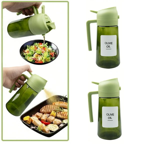 FORICOM 2Pcs 16oz/470ml Glass Olive Oil Sprayer for Cooking , 2 in 1 Oil Dispenser for Kitchen Gadgets, Food Grade Premium Spray Bottle for Salad, Frying, BBQ (Green)