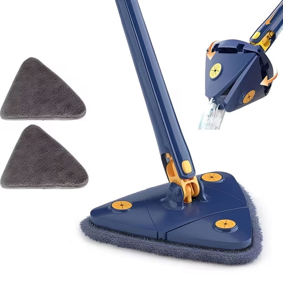 FORICOM 360 Triangle Mop, Rotatable Extendable Cleaning Mop with 2 Reusable Mop Pads for Floor and Wall Cleaning