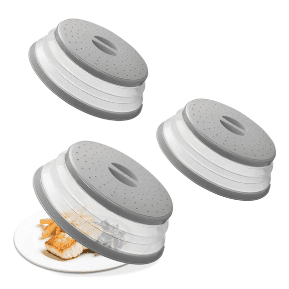 FORICOM 3Pcs Microwave Splatter Cover for Food, (Charcoal) - Collapsible & Vented Silicone Splatter Guard Lid - Microwave Plate & Dish Cover with Handle - BPA-Free Kitchen Gadget for Meal Prep
