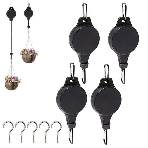 FORICOM 4 Pack Plant Hook Pulley, Retractable Plant Hanger Easy Reach Hanging Flower Basket, Auto Lock Plant Pulleys for Hanging Plants Garden Baskets Pots,Birds Feeder,Easy to Raise and Lower