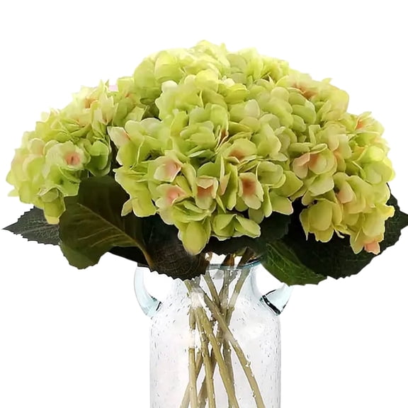 FORICOM 6pcs Faux White Hydrangeas Fake Flowers Artificial Silk Hydrangea Flower With Stems Bouquets Arrangement for Home Table Centerpieces Wedding Baby Shower Birthday Party Decoration(Green)