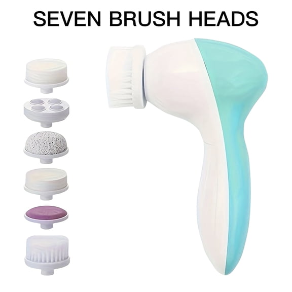 FORICOM 7 in 1 Electric Facial Cleansing Brush Silicone Face Scrubber, Exfoliating Rotating Massage Device Waterproof Deep Cleaning Exfoliation  Machine(Green)