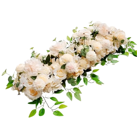 FORICOM Artificial Eucalyptus Garland with Flowers, Fake Flower Rose Hydrangea Daisy, Faux Floral Greenery Garland for Wedding Spring Home Party Craft Art Table Runner Decor(Champagne)