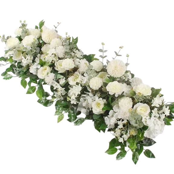 FORICOM Artificial Eucalyptus Garland with Flowers, Fake Flower Rose Hydrangea Daisy, Faux Floral Greenery Garland for Wedding Spring Home Party Craft Art Table Runner Decor(White)