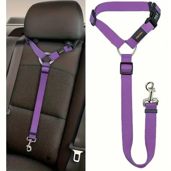 FORICOM Car Pet Seat Belt - Safe, Non-Disturbing Driving With a Heavy-Duty Design Featuring a Metal Carabiner for Small, Medium and Large Pets Adjustable Seat Belt Carrier（Purple）