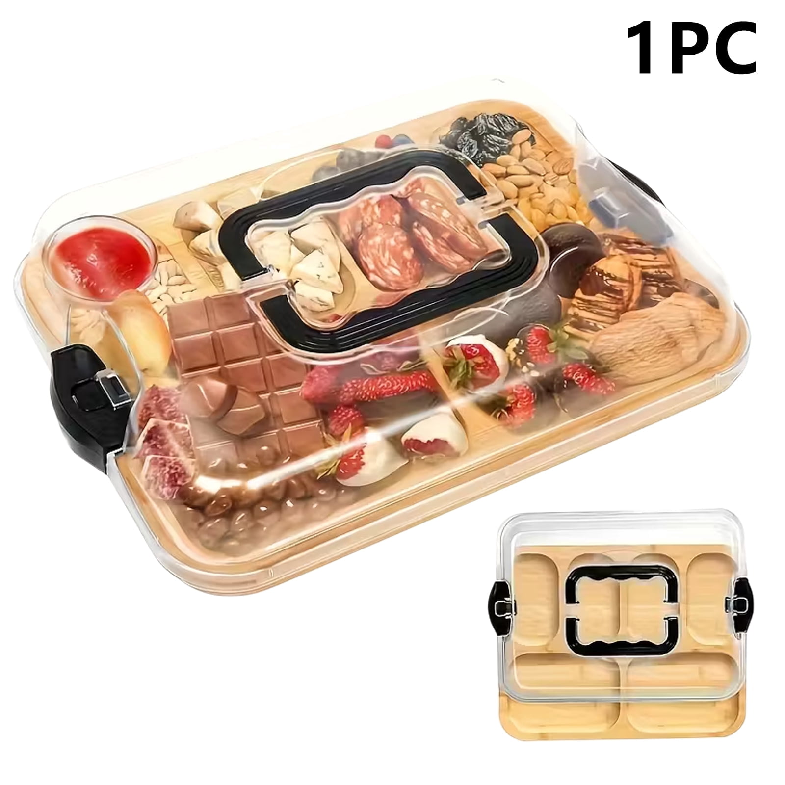 FORICOM Charcuterie Board with Clear Lid, Travel Portable Cheese Board Charcuterie Boxes Cutting Boards for Kitchen, House Warming Gifts New Home, Gifts for Women (6 Compartments )