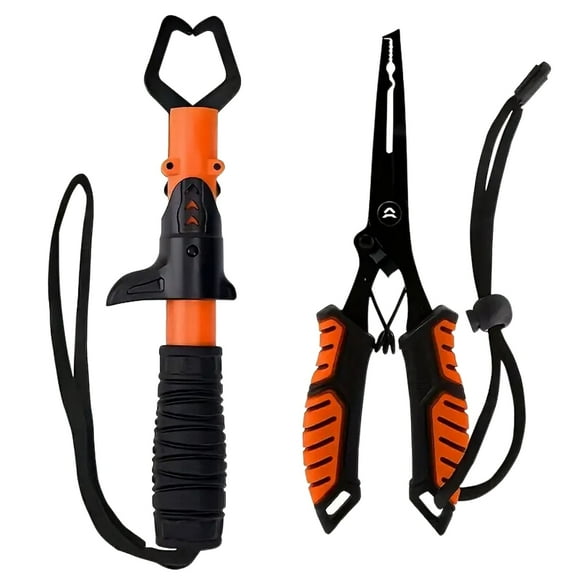FORICOM Fishing Tools Kit- Fish Lip Gripper Pliers,Upgraded Muti-Function Hook Remover and Split Ring Pliers for Fly Fishing, Ice Fishing, Fishing Gear - Gift for Men(Orange)