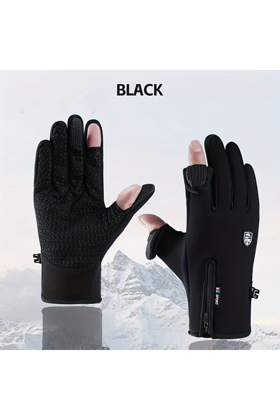 Flap Touchable Zipper Gloves, Ski Gloves, Designed for Riding, Cycling, Hiking, Typing, Cold Storage Work, Sports, Soccer, Shooting and Other Activities for Men and Women (Black XL).