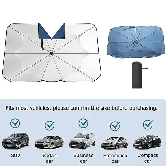 FORICOM Foldable Car Windshield Sunshade Umbrella with UV Protection, Heat Insulation, Front Window Cover,  Small-Fits Cars & Trucks,47.24"  25.59"