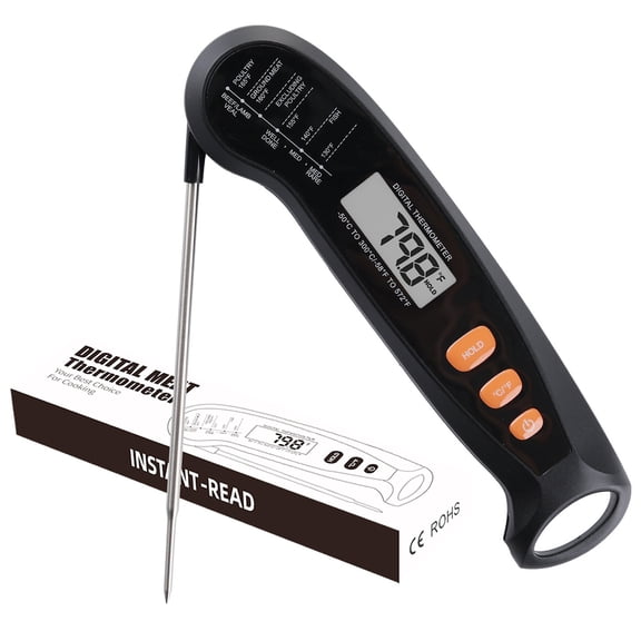 FORICOM Instant Read Meat Thermometer, Digital Food Thermometer Waterproof for Cooking, BBQ, and Grilling (Black)