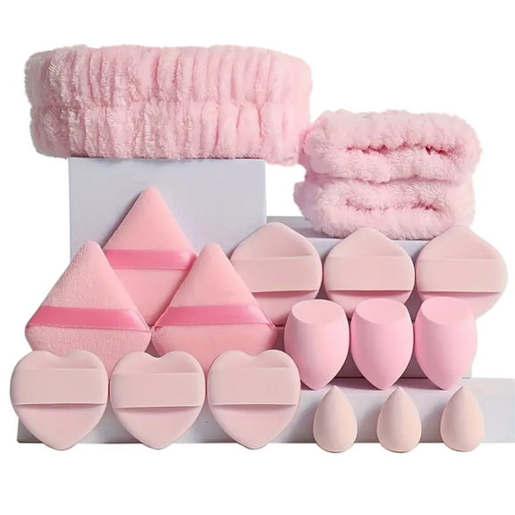 FORICOM Makeup Powder Puff & Hairband Wristband Set, 18 Pieces Professional Makeup Tools Set, Suitable for Beginners & Professionals, A Must Have for Women's Dressing Table(Pink)