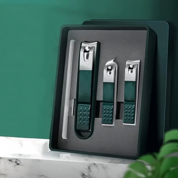 FORICOM Nail Clippers And Beauty Tools Portable Set, Green Stainless Steel Nail Art Set 4 In 1, Gift Box For Home, Workplace, Outdoor Travel, Gifting, Salon.