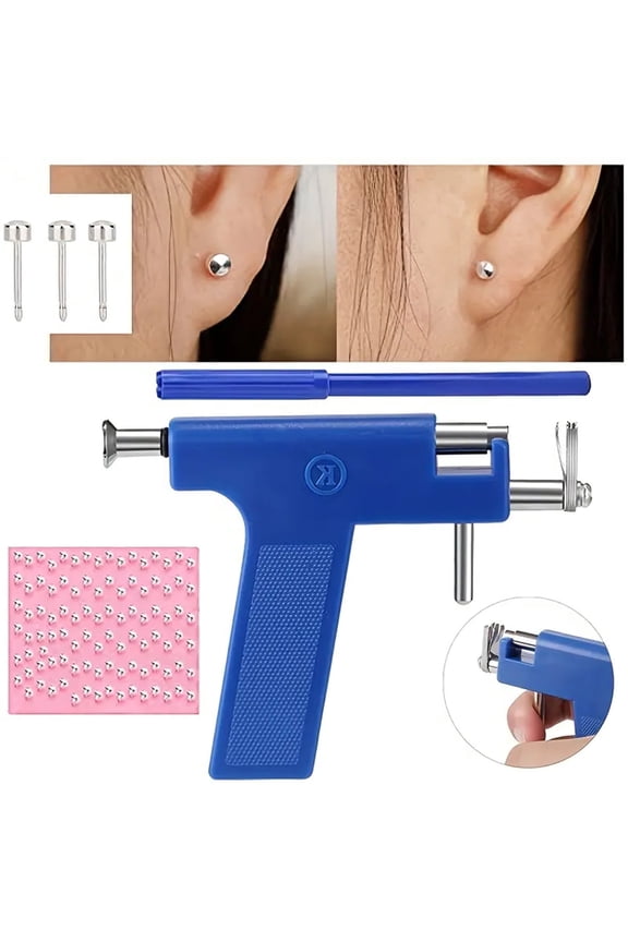 Ear Piercing Gun Kit, Reusable with Silver Piercing Earrings Studs, at Home Salon Earlobe Cartilage Helix Tragus Piercing Tool Kit