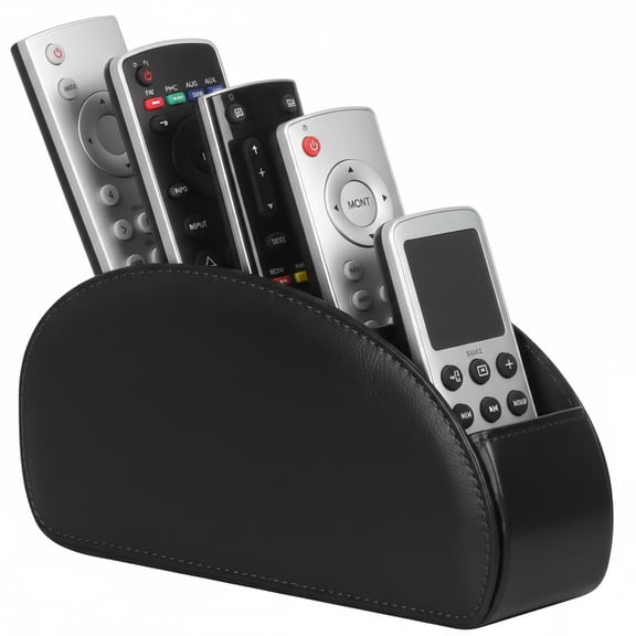 FORICOM Remote Control Holder, 5 Compartments Vegan Leather TV Remoter Caddy Desktop Organizer TV Remotes, Media Controllers, Office Supplies(Black)