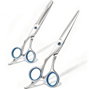 FORICOM Set of 2 Piece Hair Scissors, Professional Hair Scissors 6 Inch Edge Barber Scissors Salon Hair Shears, Made of Stainless Steel, Hand Ground Blue