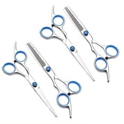 FORICOM Set of 4 Piece Hair Scissors, Professional Hair Scissors 6 Inch Edge Barber Scissors Salon Hair Shears, Made of Stainless Steel, Hand Ground Blue